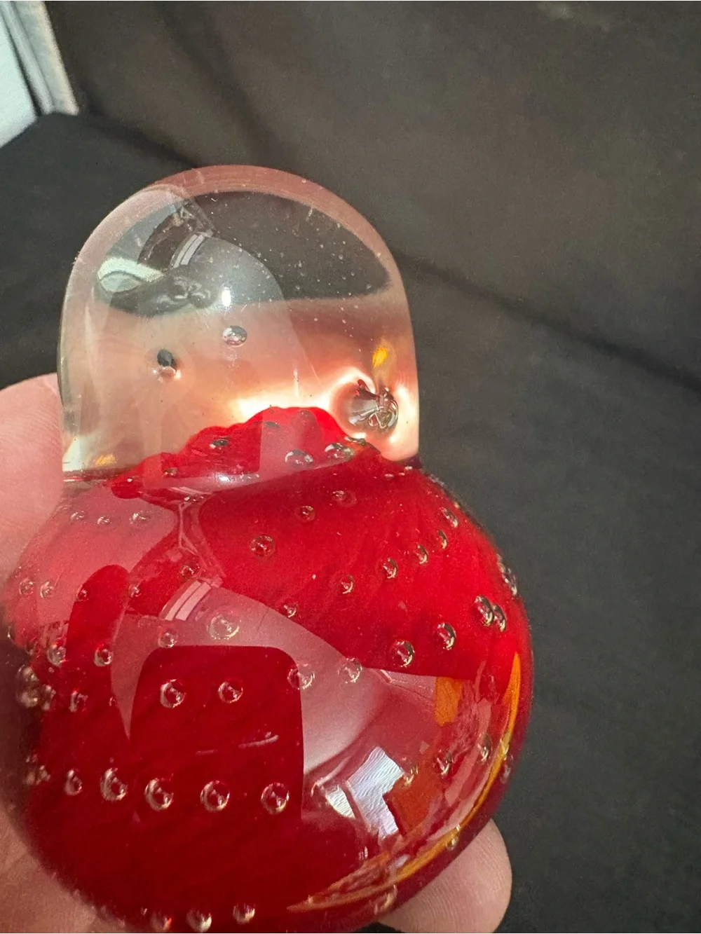 vintage hand-blown glass chick paperweight encased controlled bubbles